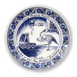 Delfts blauw handgeschilderd geboortebordje Delfts Blauw Geschilderd Keramiek Rikkoert Huiscollectie