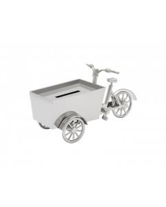 Verzilverde spaarpot bakfiets