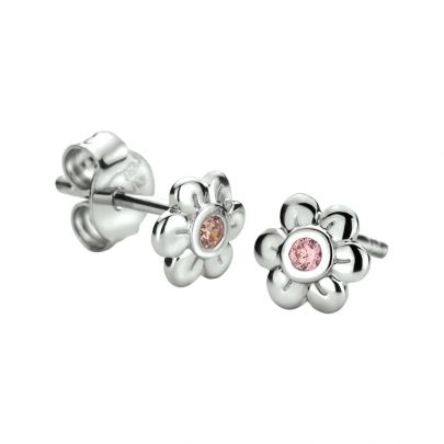 Rikkoert zilveren oorknoppen bloem met roze zirkonia Zilver Rikkoert Huiscollectie