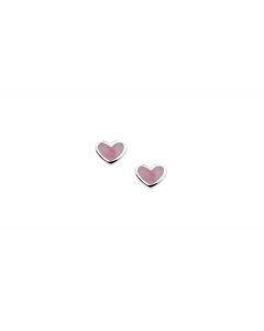 Rikkoert zilveren oorknoppen hart met roze emaille