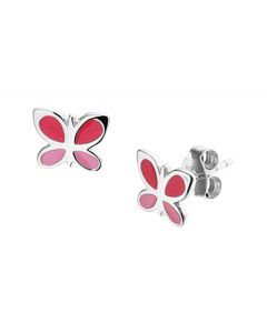 Rikkoert zilveren oorknoppen vlinder met roze emaille