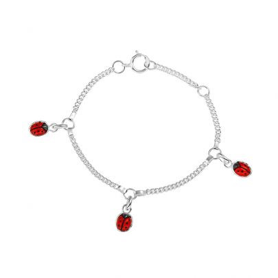 Zilveren gourmet bedelarmband met lieveheersbeestjes 11 - 13 cm. Zilver Emaille Rikkoert Huiscollectie