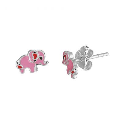 Rikkoert zilveren oorknoppen olifant met roze emaille Zilver Emaille Rikkoert Huiscollectie